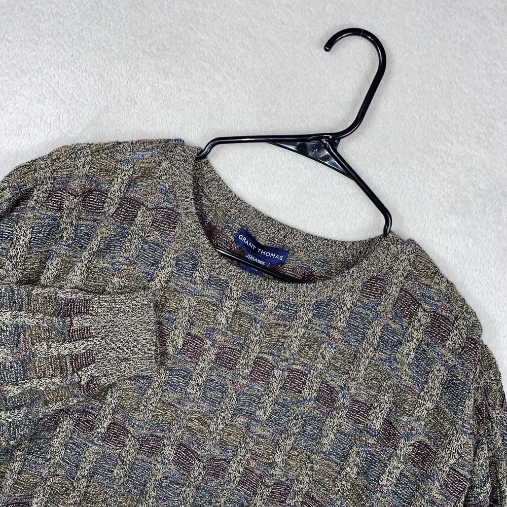 Vintage Grant Thomas Chunky 3D Knit Grandpa Sweater Men's 2XL Multicolor Cozy